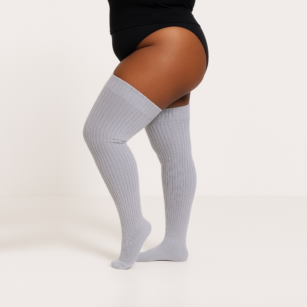 PLUS SIZE Thigh High Socks, Gray Women's Long Over The Knee Stocking